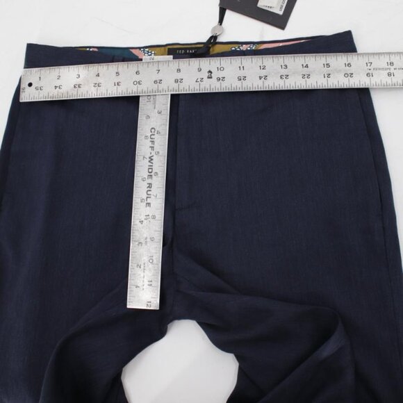 NWT Ted baker pants Mens 32 L31 navy blue linen trousers flat front pockets - Picture 7 of 15
